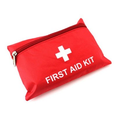 Portable red outdoor first aid kit with zipper and white cross symbol for camping and hiking emergencies