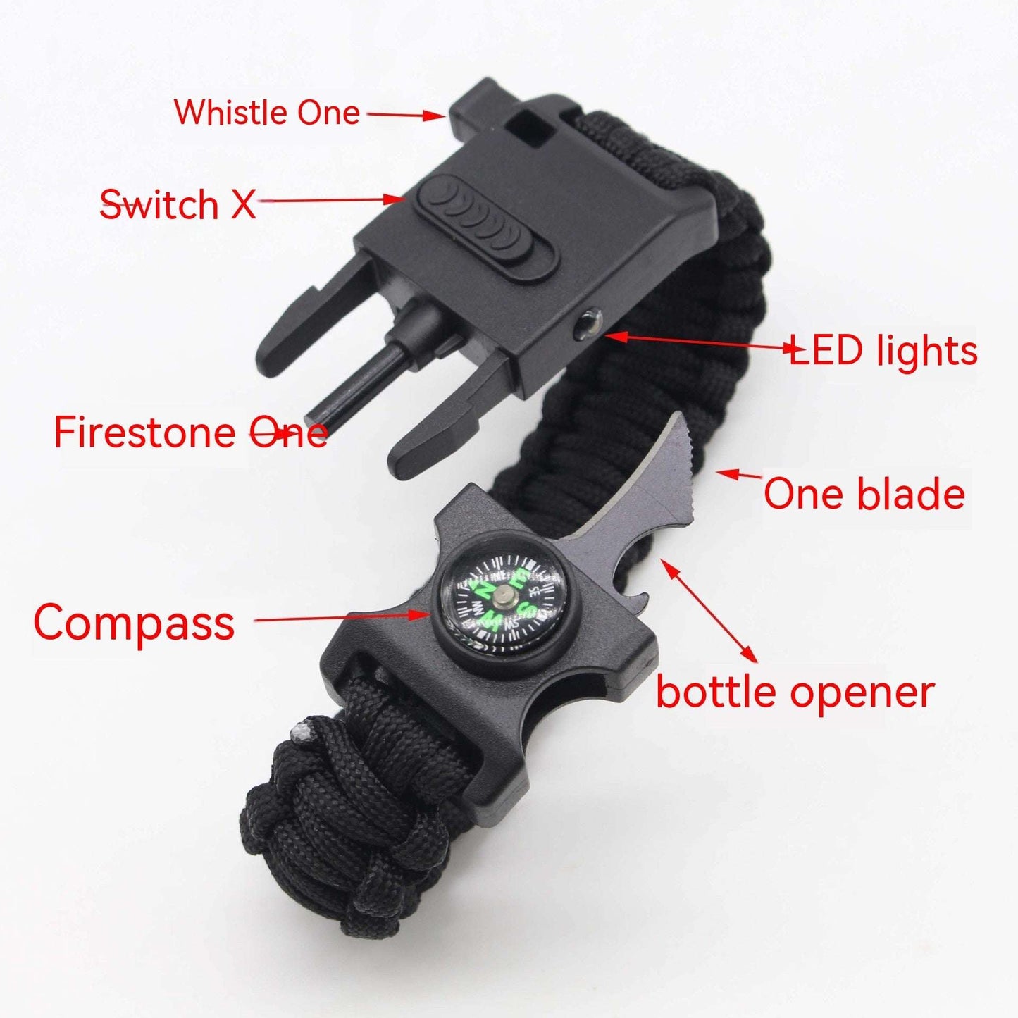 Survival Paracord Bracelet – 7-in-1 Multi-Tool with LED Light, Compass & Whistle
