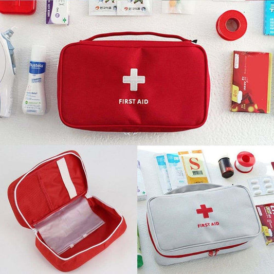 Large portable first aid kit bag with multiple compartments for organized medical storage, durable and water-resistant for camping and emergency use