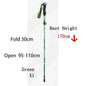 Lightweight green foldable telescopic trekking pole extending 95-110cm for hiking and camping