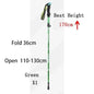Green foldable telescopic trekking pole extending 110-130cm with foam handle, lightweight and portable for hiking and camping