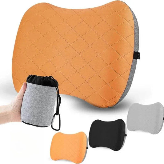 Compact ultra-light inflatable travel pillow with removable quilted cover for camping and backpacking