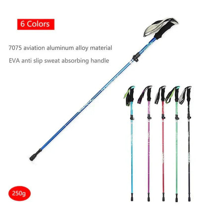 Lightweight portable telescopic trekking pole with EVA grip and aviation aluminum shaft in multiple colors