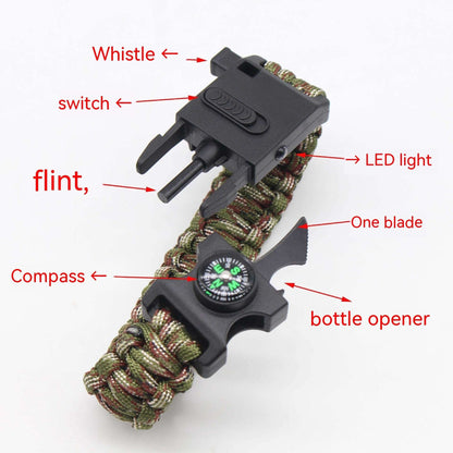 Survival Paracord Bracelet – 7-in-1 Multi-Tool with LED Light, Compass & Whistle