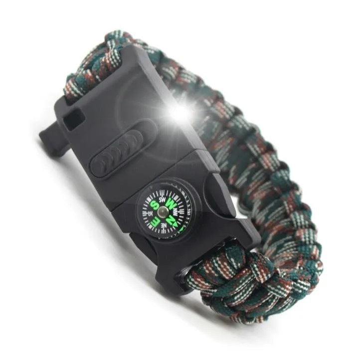 Survival Paracord Bracelet – 7-in-1 Multi-Tool with LED Light, Compass & Whistle