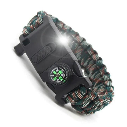 Survival Paracord Bracelet – 7-in-1 Multi-Tool with LED Light, Compass & Whistle